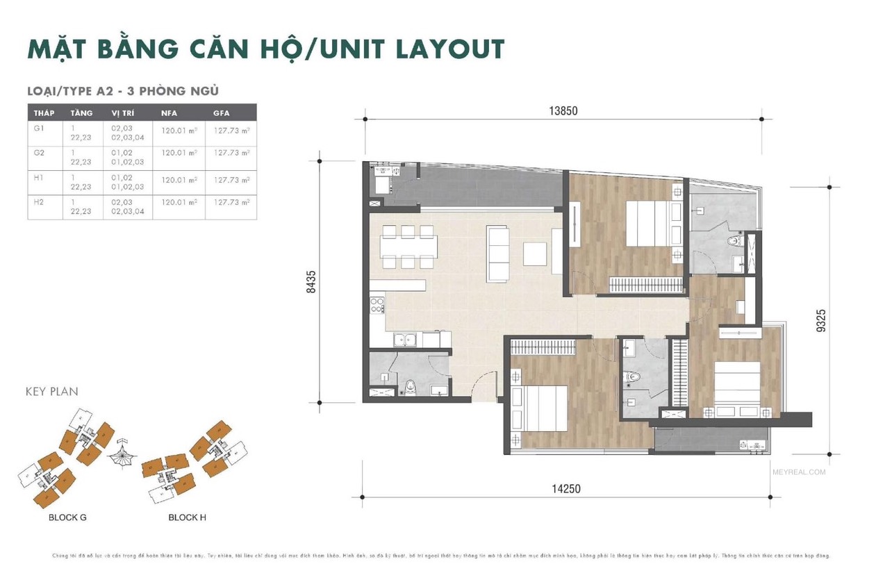 layout Thiết kế căn hộ 3 phòng ngủ The Grand Sentosa 