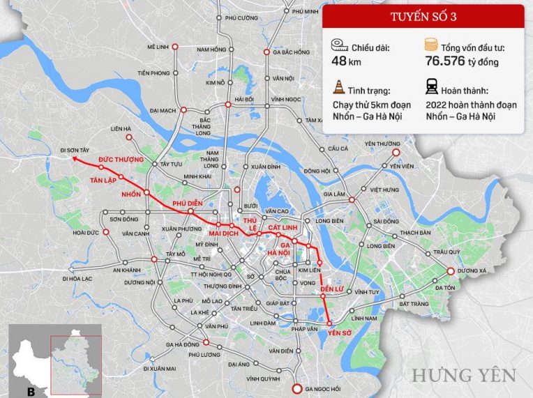 Thông tin Lộ trình tuyến đường sắt đô thị số 3 metro hanoi