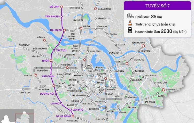 thông tin Lộ trình tuyến đường sắt đô thị số 7 metro hanoi