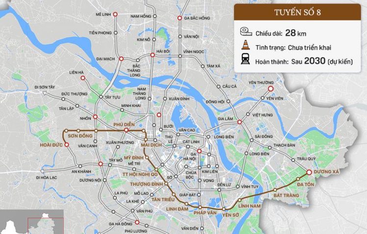 Thông tin Lộ trình tuyến đường sắt đô thị số 8 metro hanoi