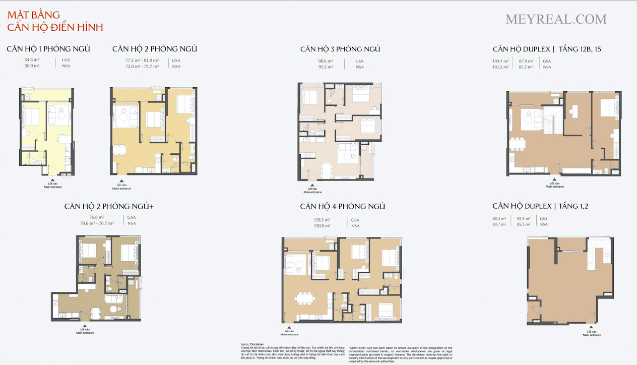 Chi tiết thiết kế các căn hộ Masteri Park Place